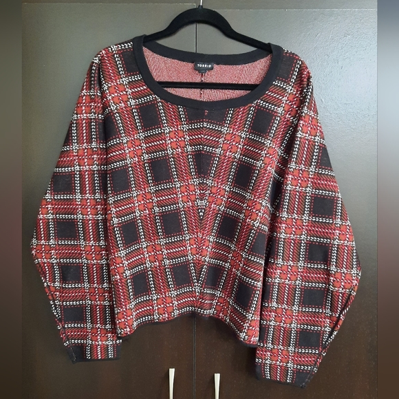 Torrid Plaid Cropped Cotton Sweater NWOT - Picture 3 of 10